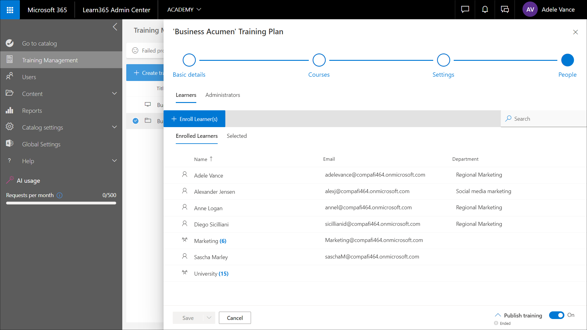 image that shows the people tab of the training plan configuration panel