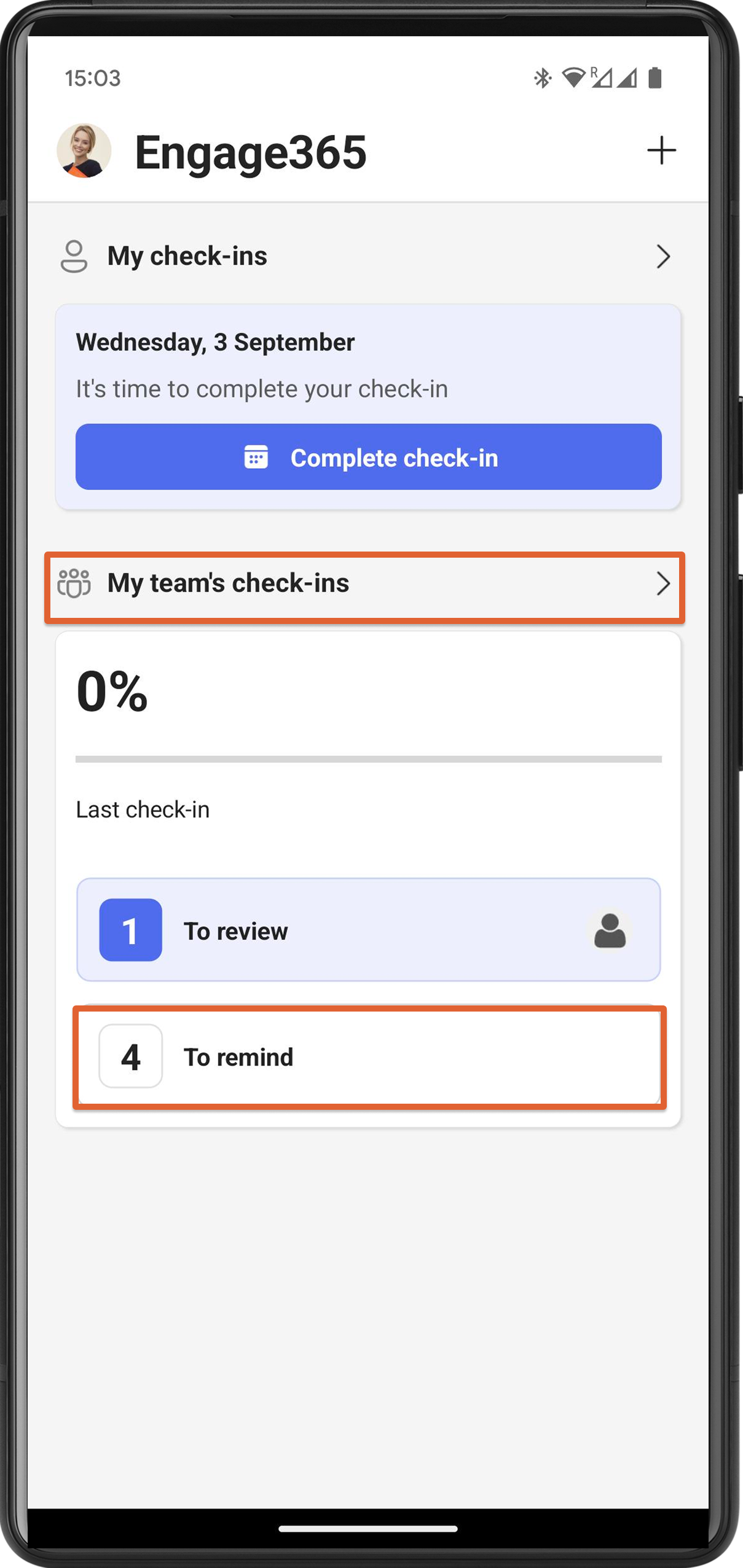 Open the list of check-ins available for reminders
