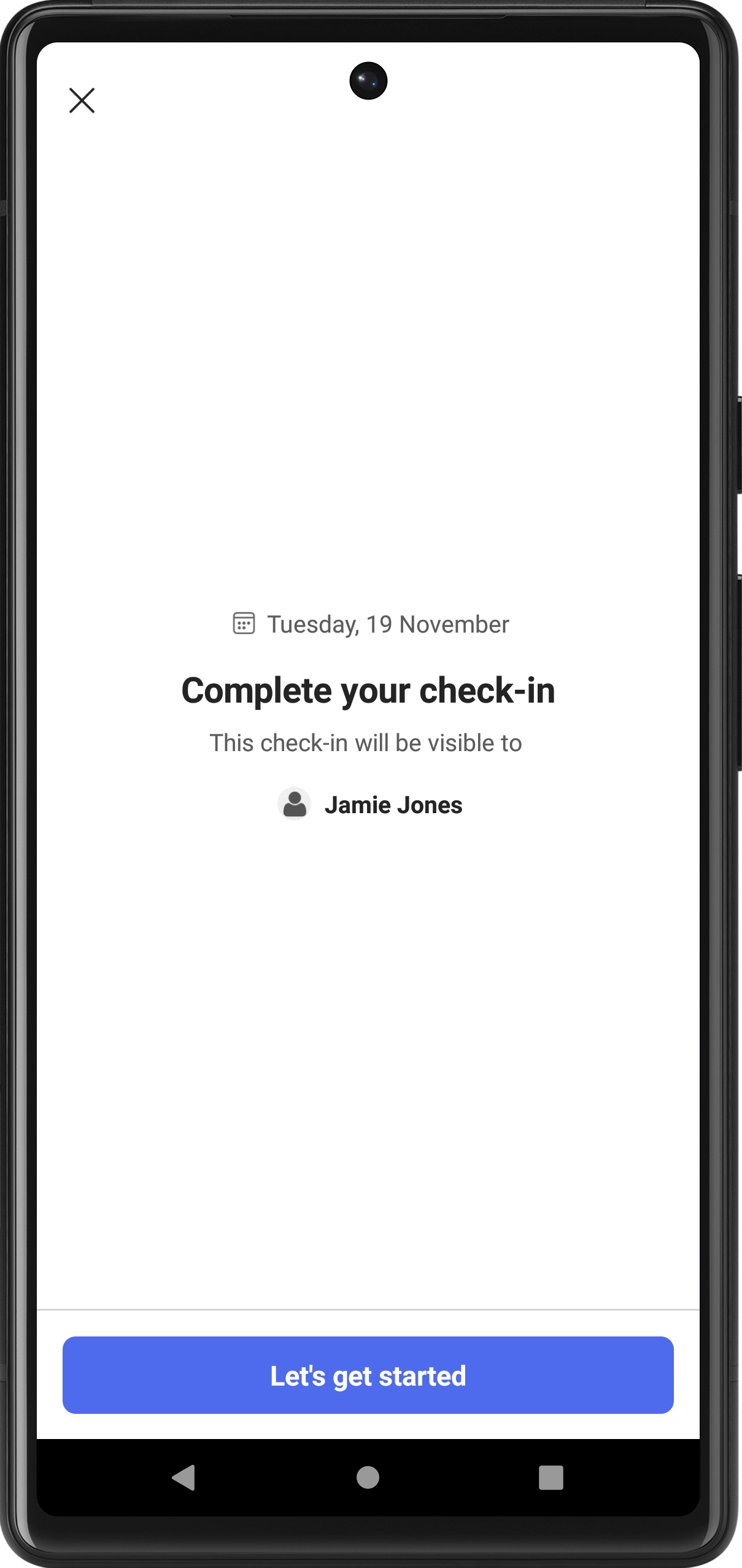 Check-in – erster Bildschirm